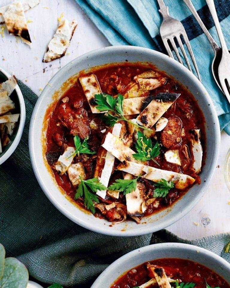 Spicy ancho chilli, chicken and chorizo hotpot recipe delicious. magazine