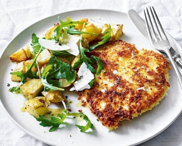 Chicken milanese with crispy potatoes and rocket