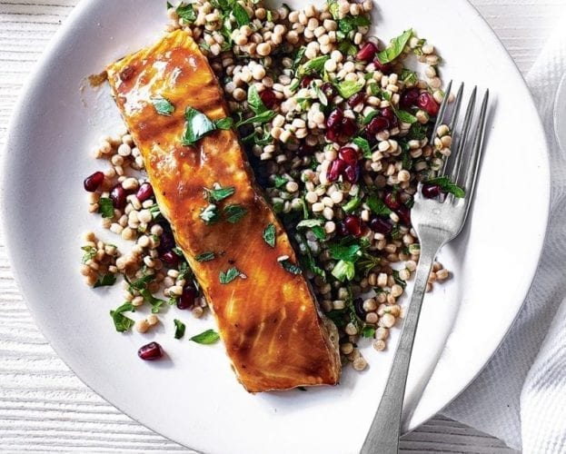 Glazed salmon with giant couscous