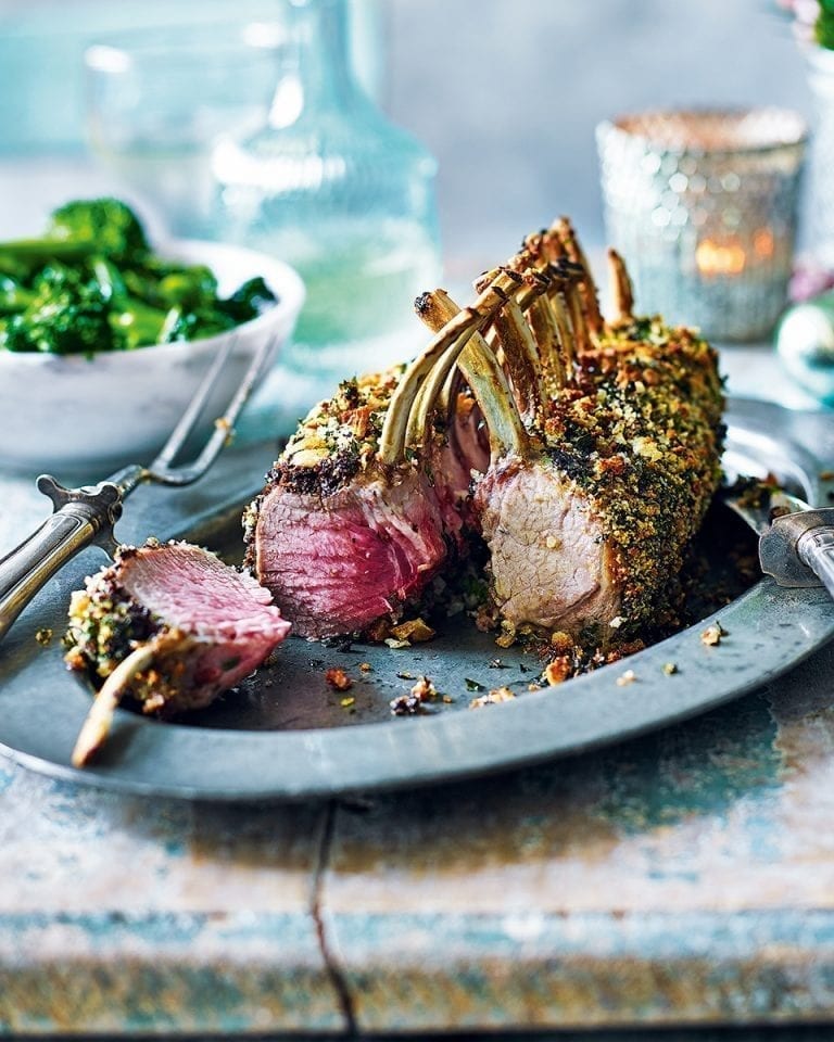 Rack of lamb with an olive and caper crust