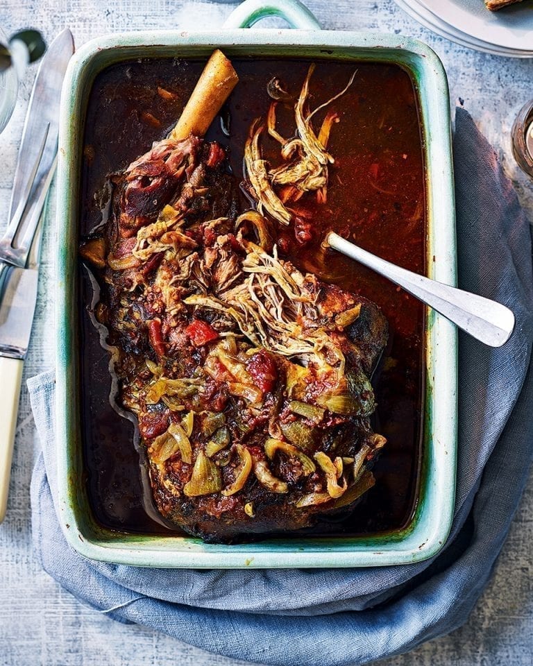 Slow-cooked curried leg of lamb