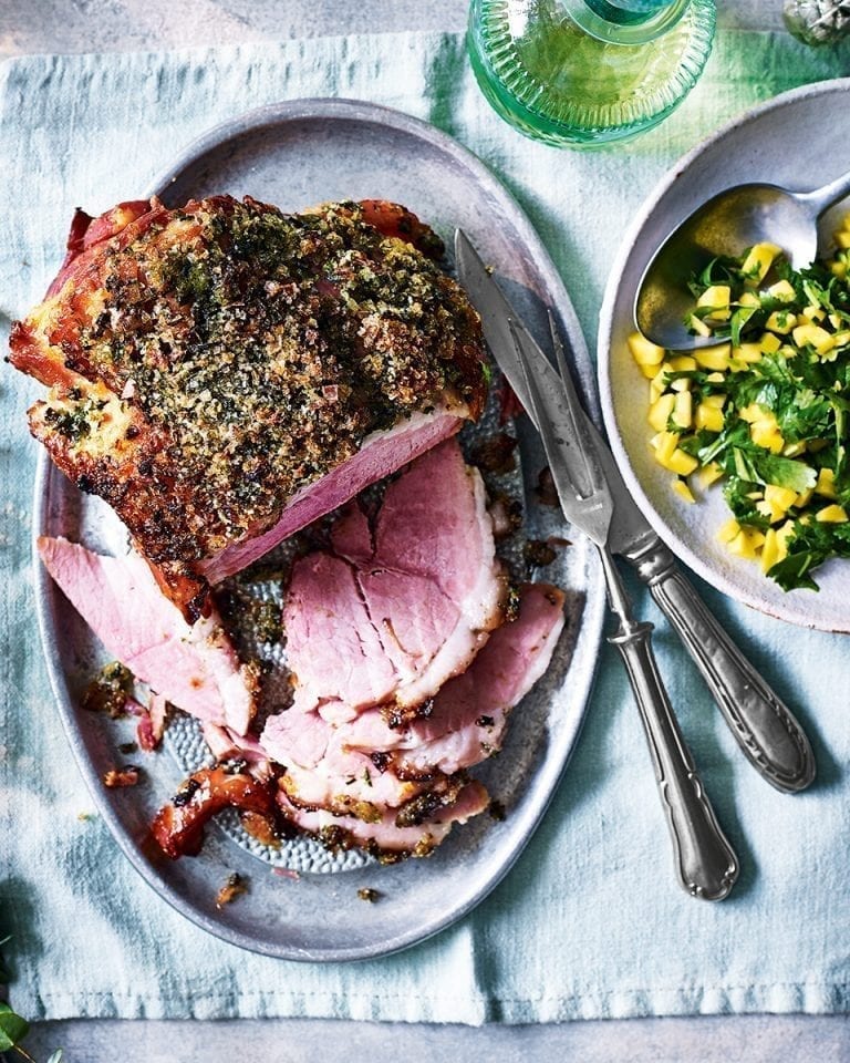 Jalapeño, coriander and lime salt crusted ham with mango salsa