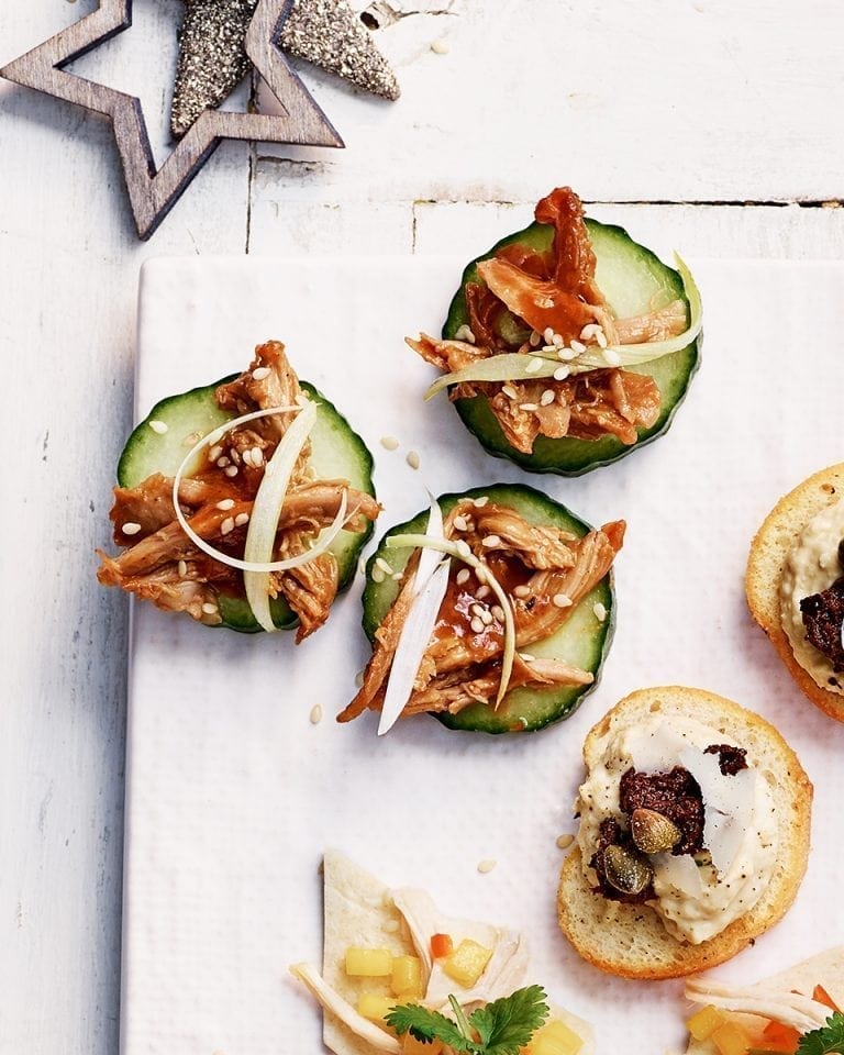 Hoisin duck on cucumber recipe | delicious. magazine