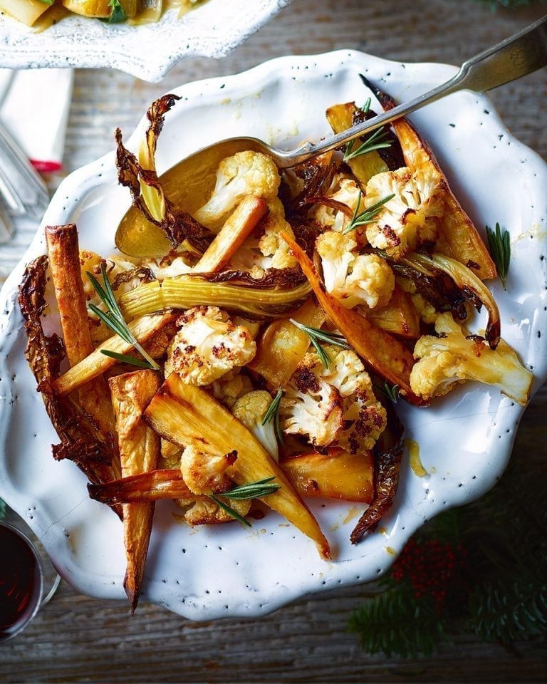 Salted caramel roasted parsnips and cauliflower recipe | delicious. magazine