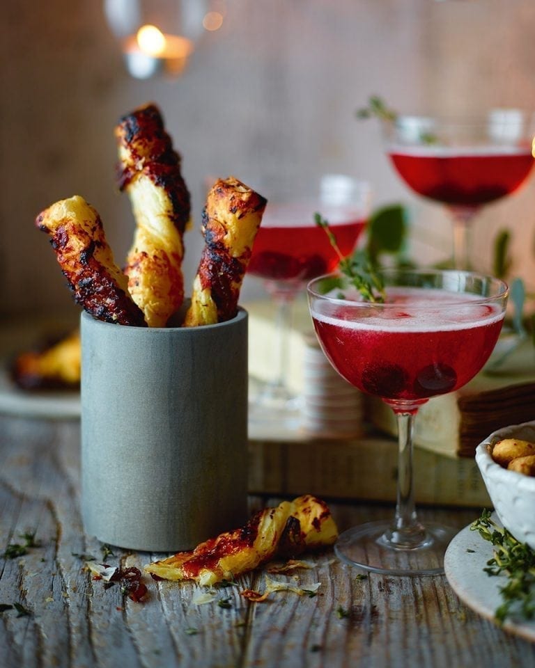 Red onion chutney, olive and goat's cheese twists recipe delicious