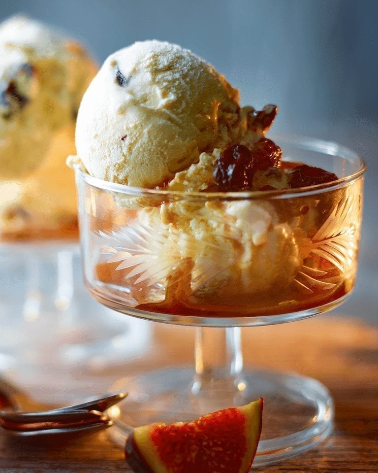 No-churn ice cream with boozy raisins