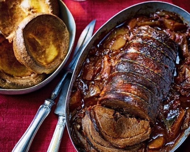 Slow cooked Italian-style beef with horseradish yorkshires