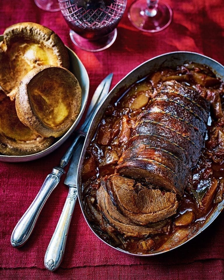 Slow cooked Italian-style beef with horseradish yorkshires