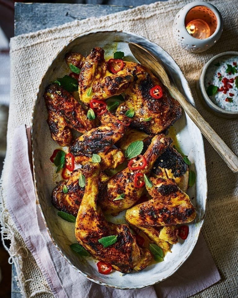 Chargrilled chicken tikka with spicy yogurt