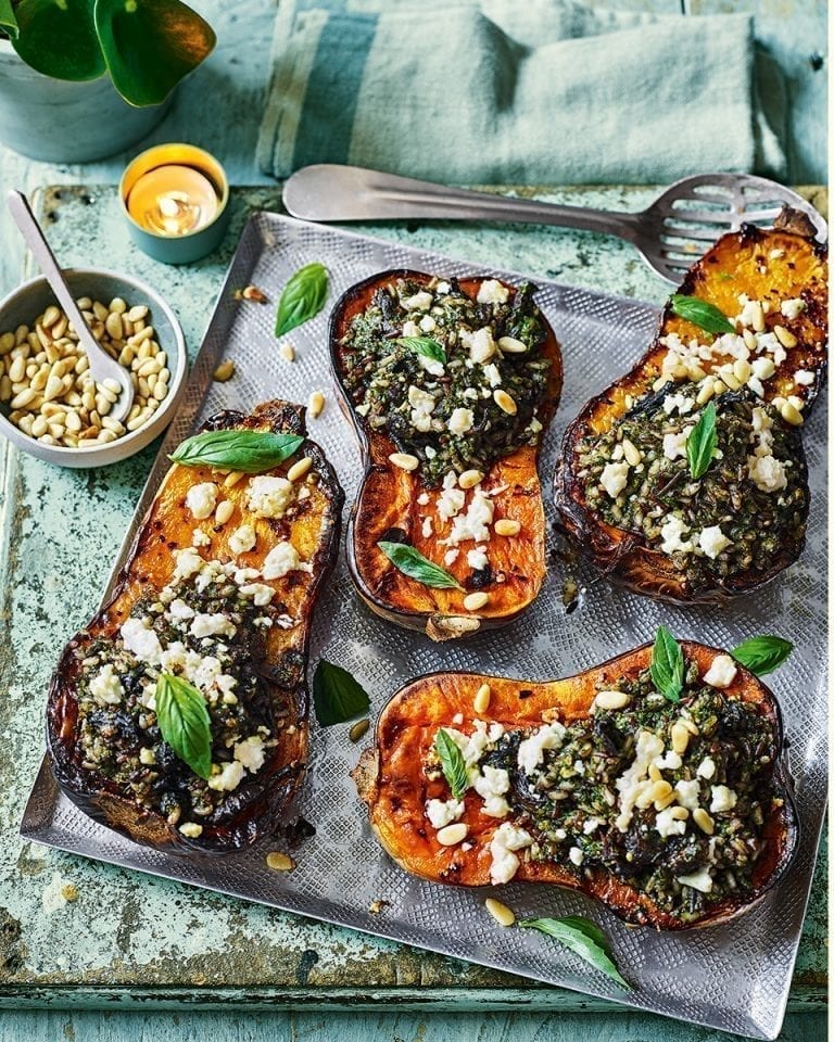 Butternut squash stuffed with pesto rice