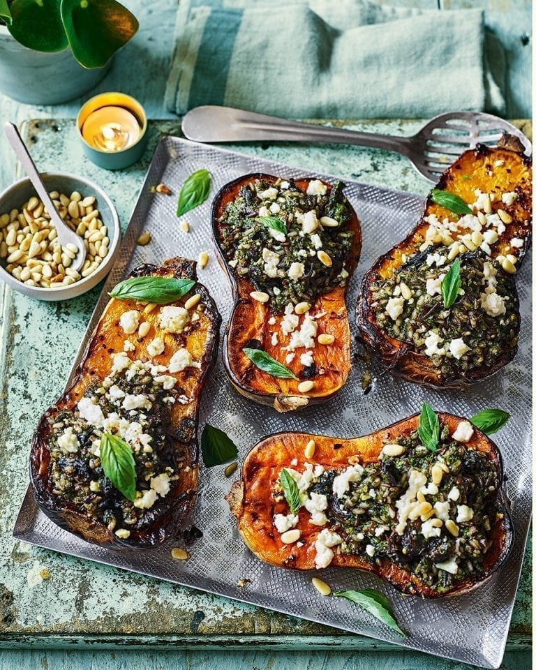 Butternut squash stuffed with pesto rice recipe | delicious. magazine