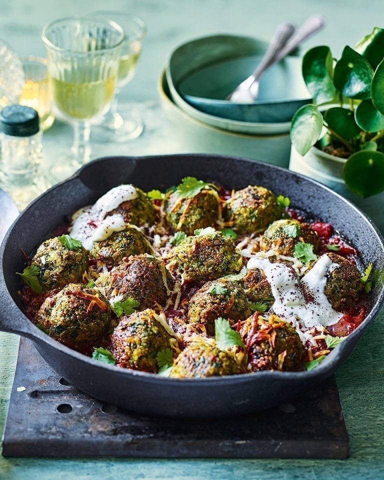 Baked chickpea and halloumi no-meat balls