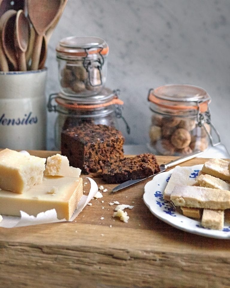 Sherry-drenched fruit and nuts on vanilla ice cream