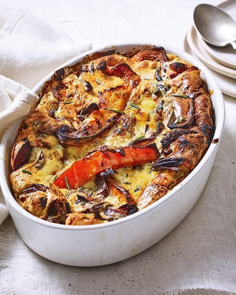 Squash and stilton veggie toad in the hole