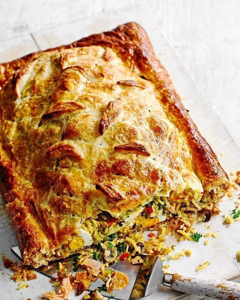 Salmon kedgeree pie