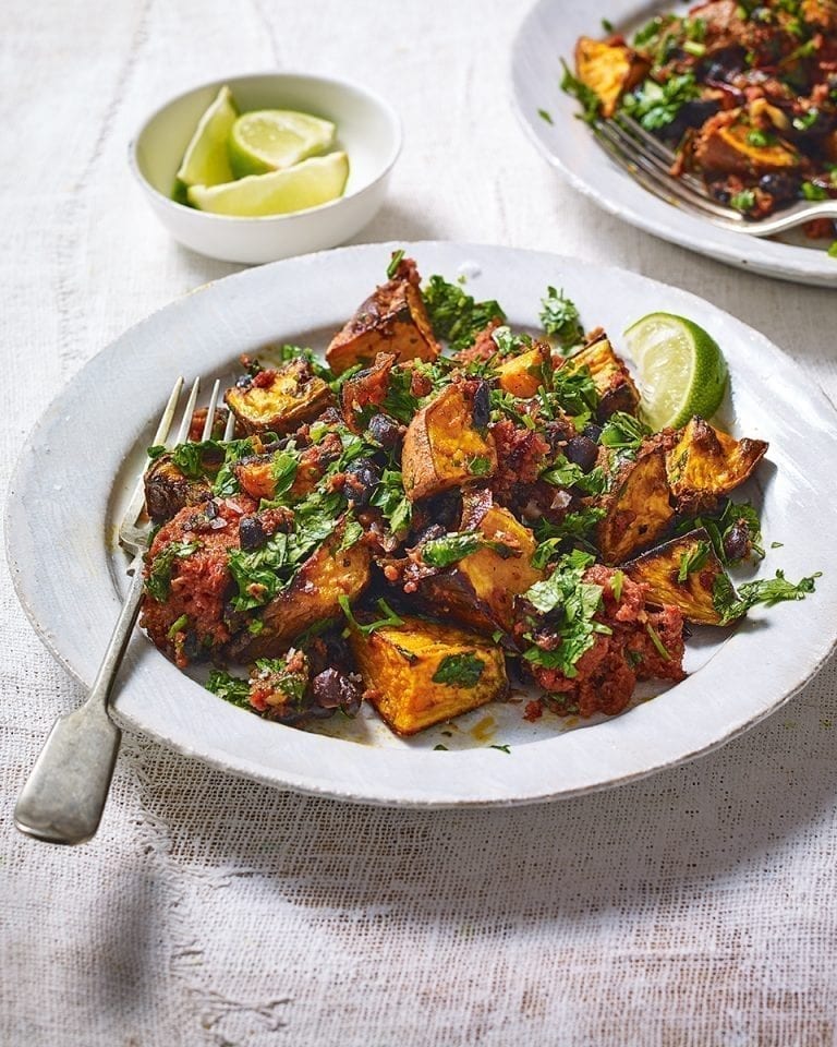 Corned beef and bean hash with chimichurri