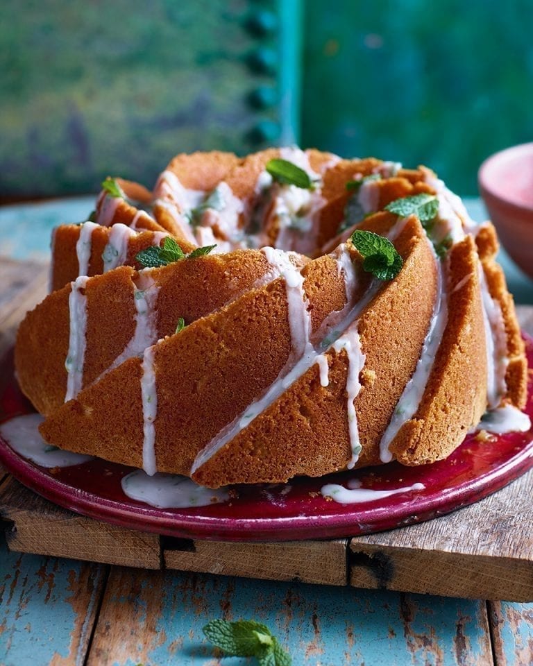 Zesty yogurt bundt cake with mojito drizzle