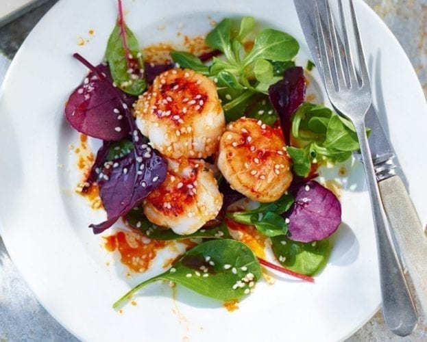 griddled scallops with oriental dressing