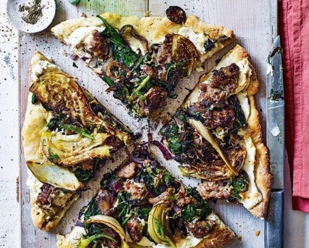 Sausage, fennel and chilli griddle-pan pizza