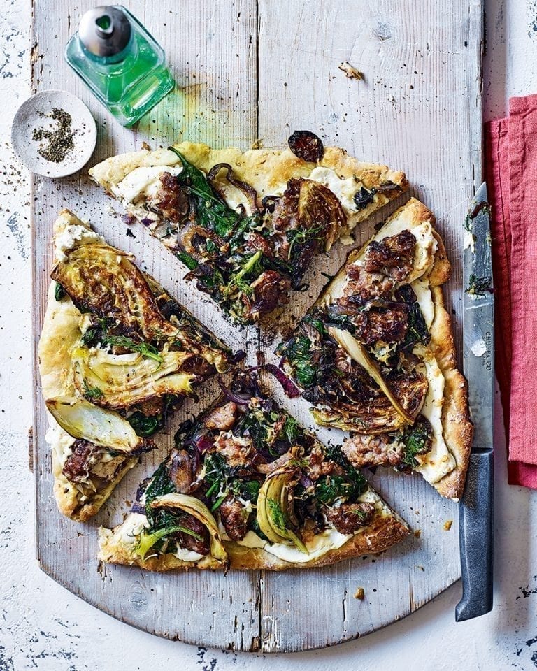 Sausage, fennel and chilli griddle-pan pizza