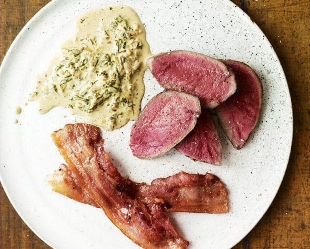 Roast pigeon with sorrel sauce