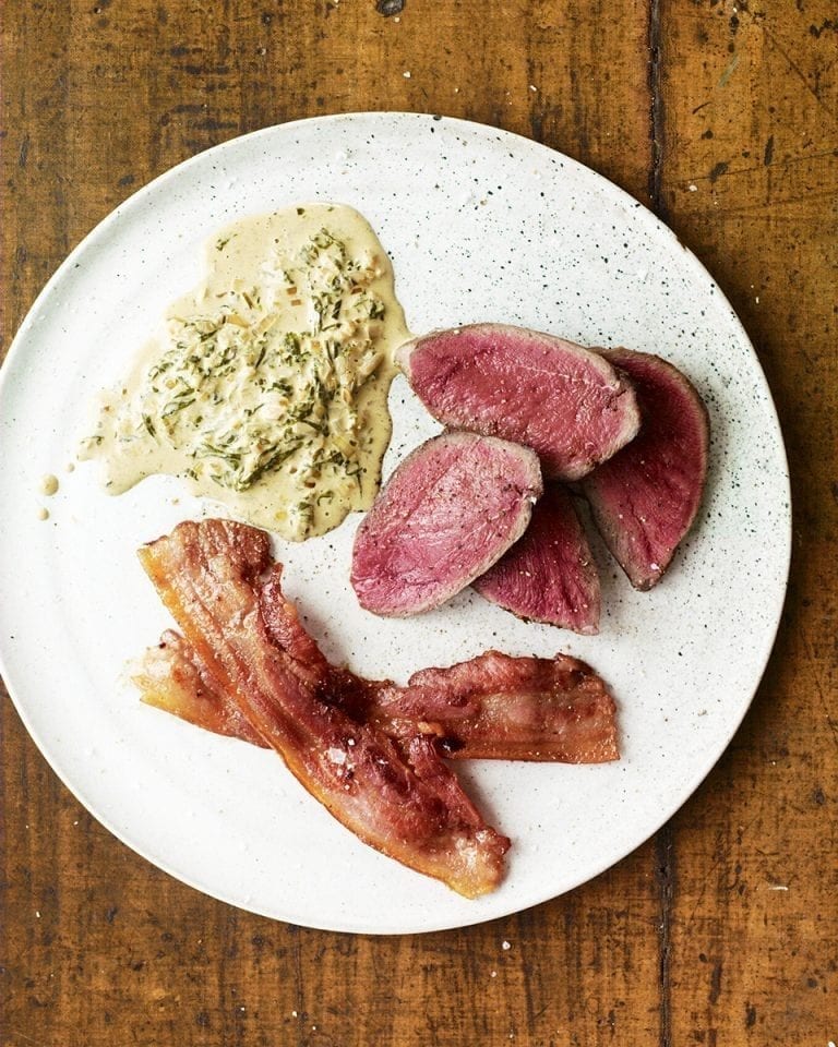 Gill Meller’s pan-roast pigeon with sorrel and bacon