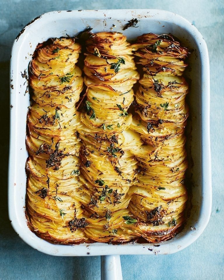 Crispy sliced lemon-roasted potatoes