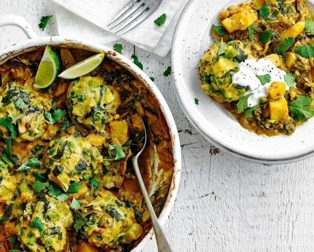 Leek and pea dumpling curry