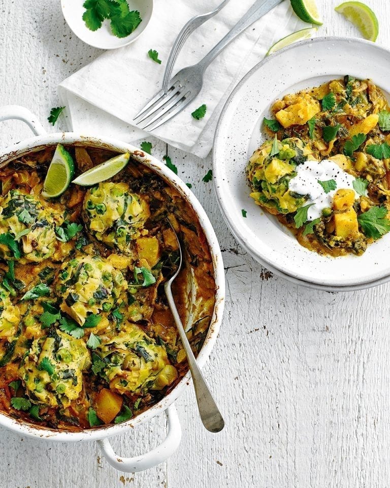 Leek and pea dumpling curry