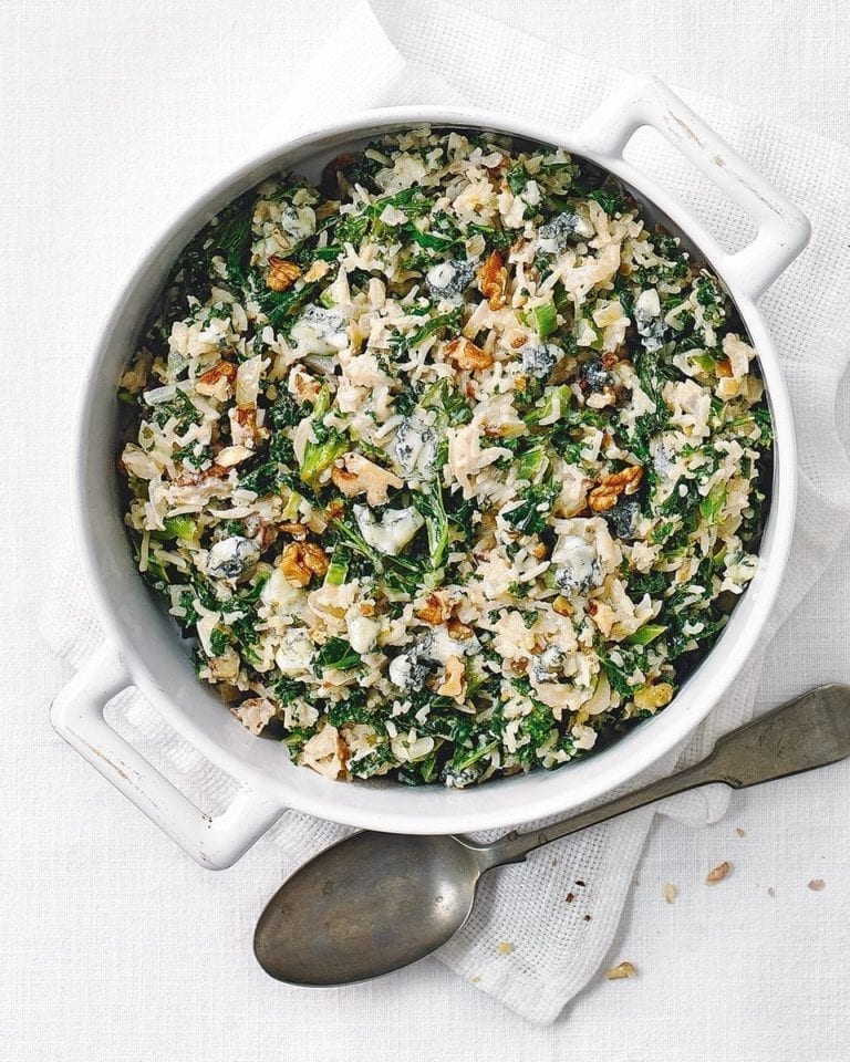 Speedy blue cheese, kale and walnut risotto