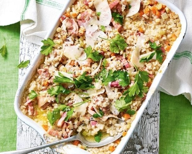 Baked chicken and herb risotto