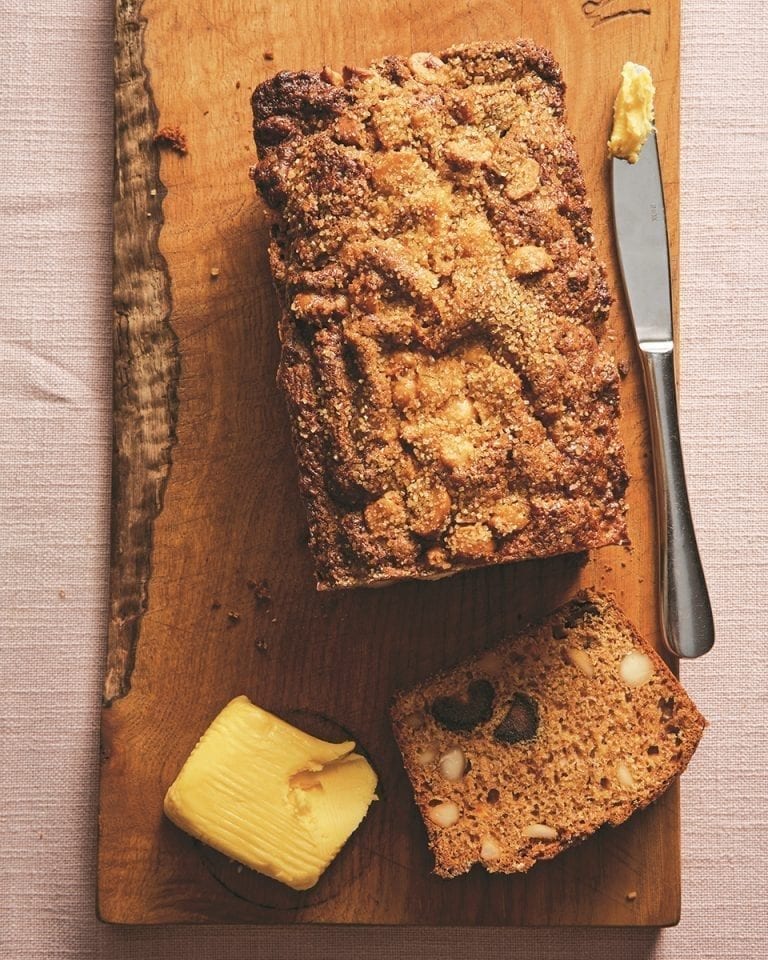 Medjool date, honey and macadamia breakfast loaf