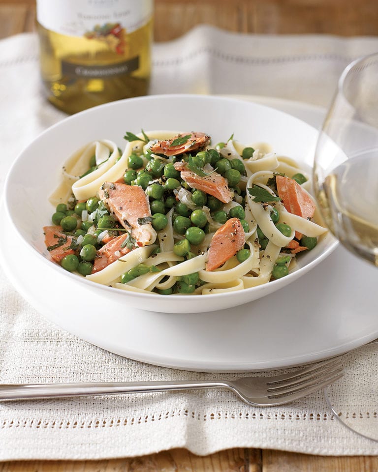 Salmon and pea tagliatelle