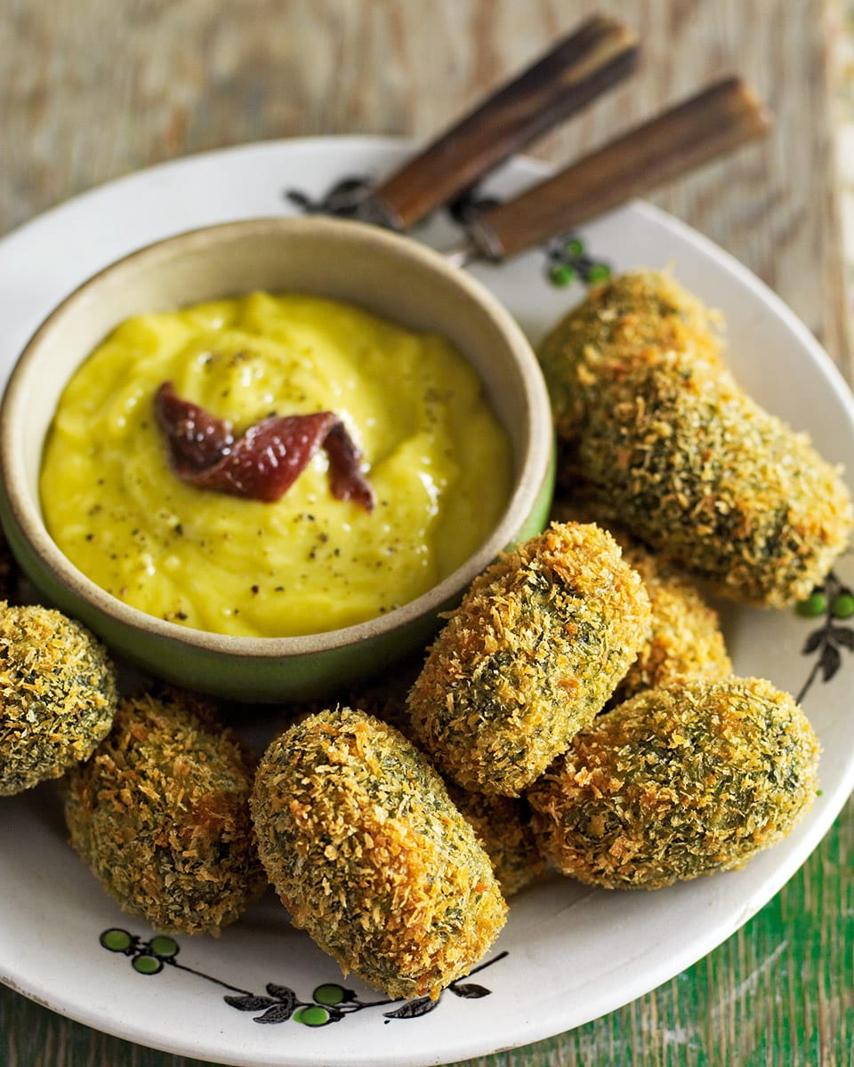 Spinach fritters with anchovy aïoli recipe delicious. magazine