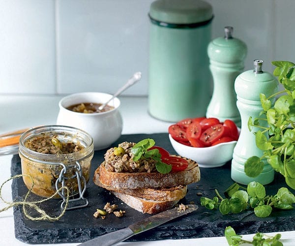 Mushroom and tarragon pâté with roasted grapes and chestnuts