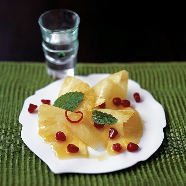 Pineapple and passion fruit salad with pomegranate