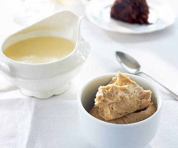 Brandy butter in a white bowl