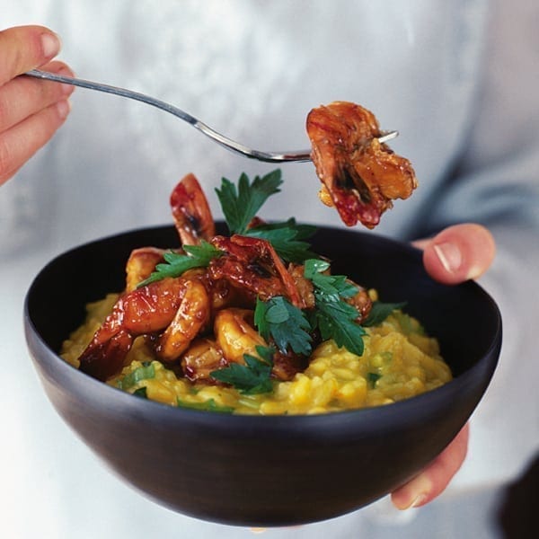 Lemon risotto with garlic prawns