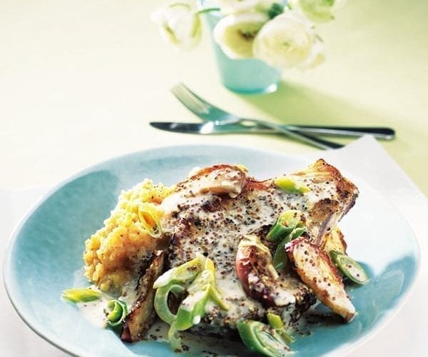Cider pork with apples and mustard mash