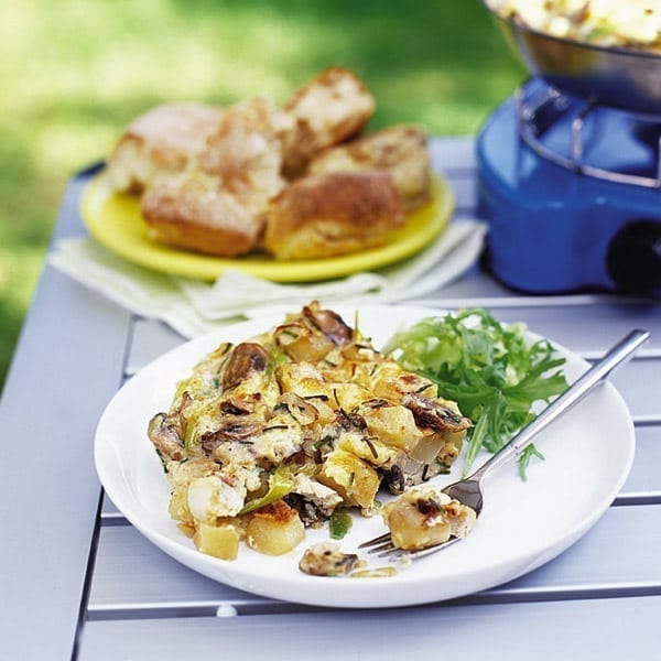 Cheddar, mushroom and leek tortilla