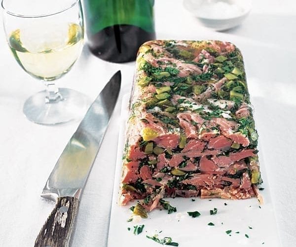 Venison terrine with prunes, orange, juniper and thyme