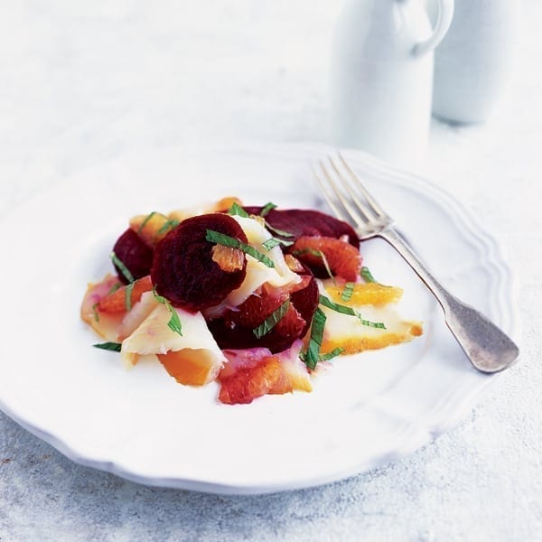 Smoked halibut, beetroot and clementine salad