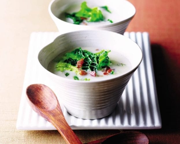 Fennel soup with winter greens and bacon