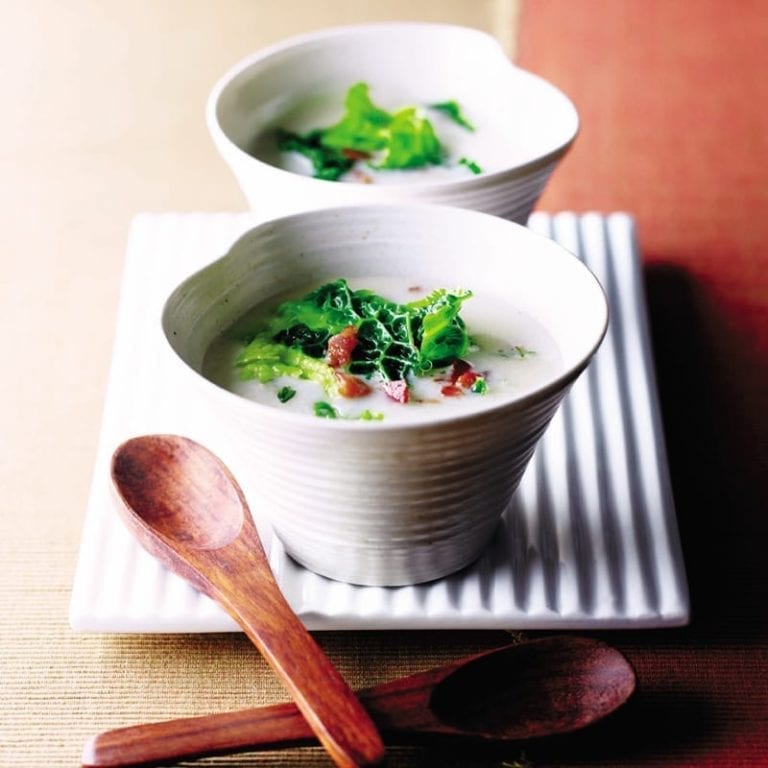 Fennel soup with winter greens and bacon