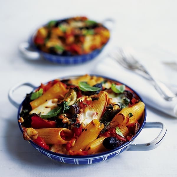 Ratatouille and mozzarella baked pasta