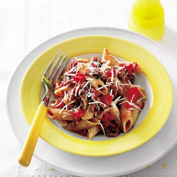 Sausage, tomato and olive penne