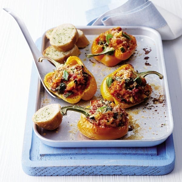 Courgette, basil and rice-stuffed peppers