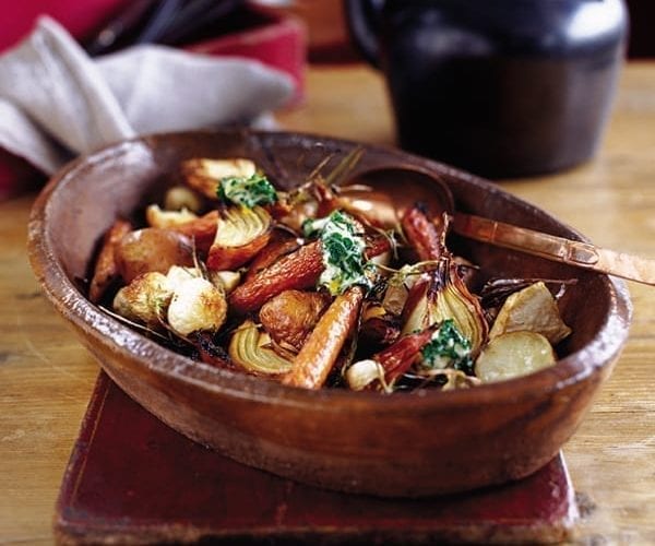 Cumin-roasted winter veg with lemon butter