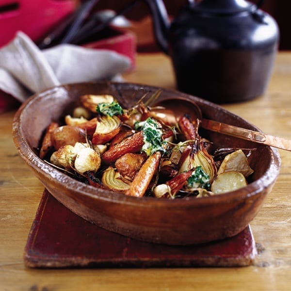 Cumin-roasted winter veg with lemon butter