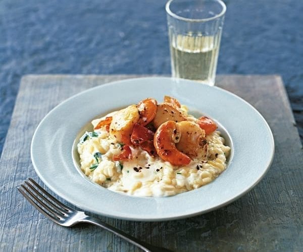 Fennel and mascarpone risotto with scallops and prosciutto